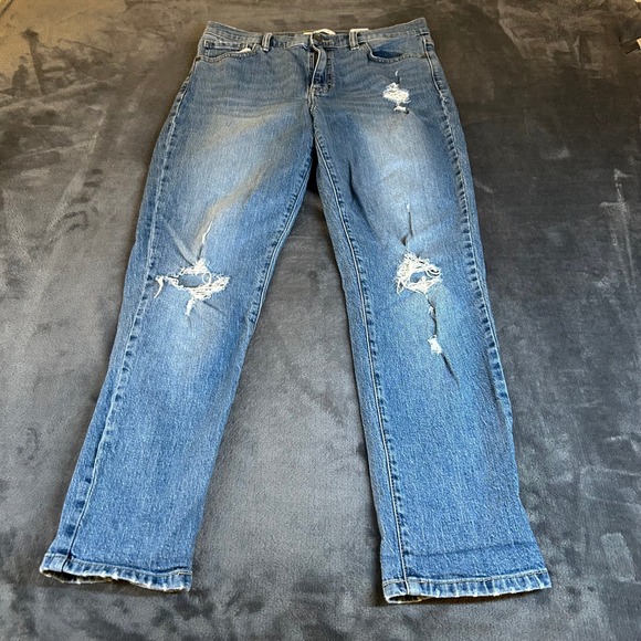 Eunina Super High Rise Mom Jeans Ankle Distressed Light Wash Denim Womens sz 11 - Picture 1 of 11